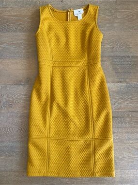 New Anthropologie Tabitha Mustard Yellow Fall Knit Sheath Shift Pencil Dress 10